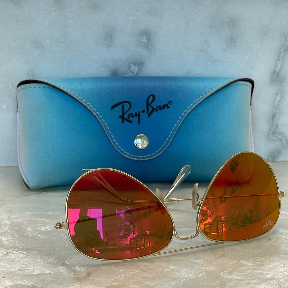 Ray Ban Aviator Orange/Pink mirror Polarized Sunglasses - Picture 2 of 15